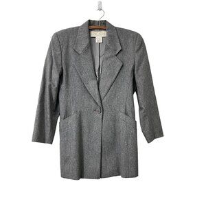Vintage Escada Margaretha Ley Womens Gray Wool Cashmere One Button Coat 42 L
